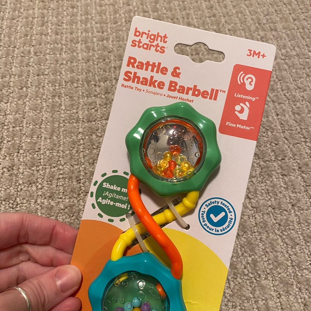 Bright Starts Rattle & Shake Barbell Toy - Green and Orange